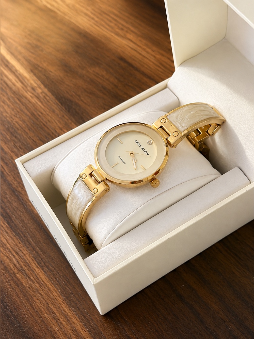 Anne Klein Gold and Cream Link Bracelet Watch